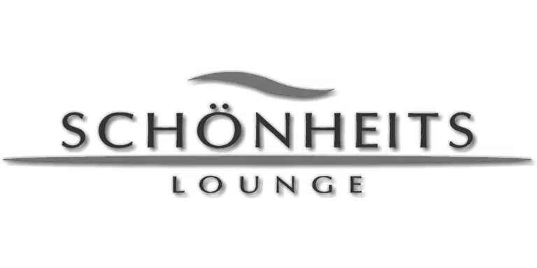 Logo mit dem Text „SCHÖNHEITS LOUNGE“ in Versalien und einer darüber geschwungenen Linie, die Eleganz suggeriert – eine Kreation einer renommierten Werbeagentur aus Düsseldorf.